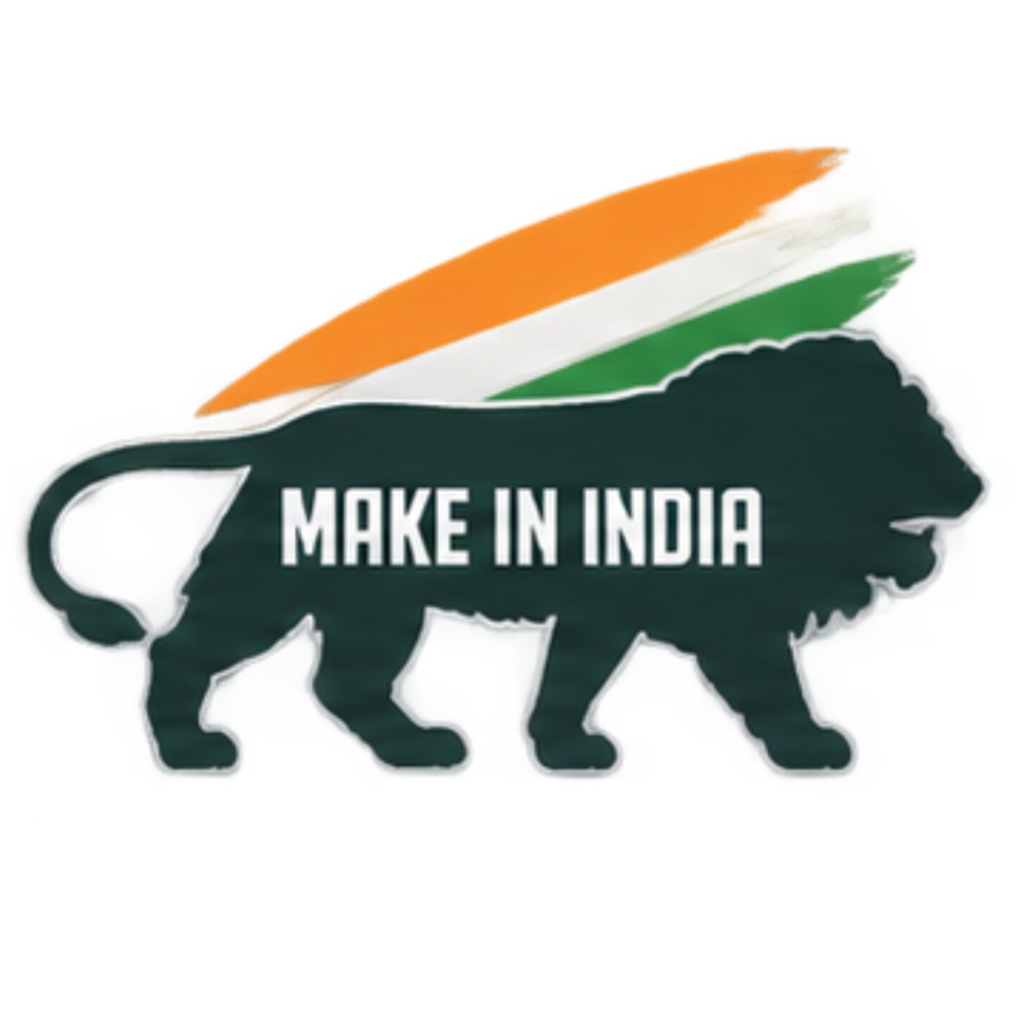 Make in India logo featuring a lion in Indian tricolor
