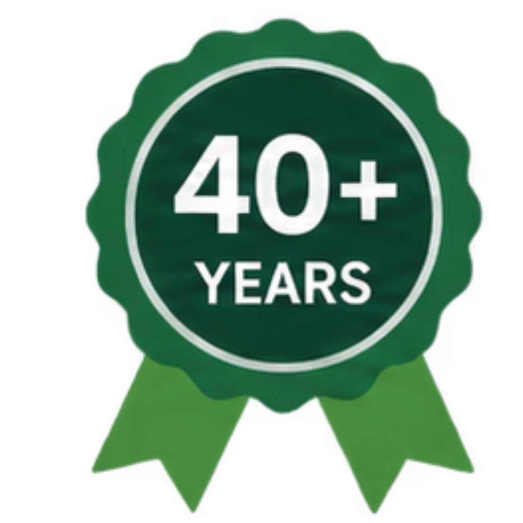 40 plus years of experience badge in green