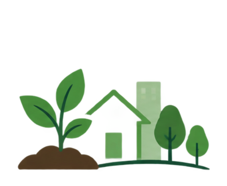 Sustainable agriculture illustration with green plant, eco-friendly city and trees